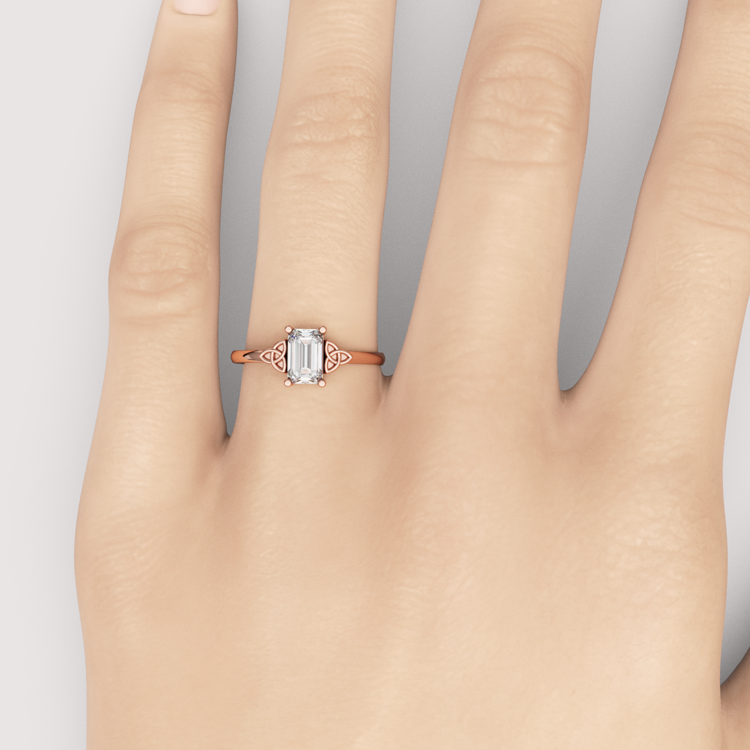 Saoirse - Emerald Cut Lab Grown Diamond Celtic Inspired Trinity Knot Made-to-Order Engagement Ring Engagement Rings - Made-to-Order
