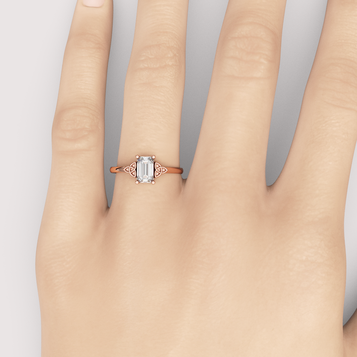 Saoirse - Emerald Cut Lab Grown Diamond Celtic Inspired Trinity Knot Made-to-Order Engagement Ring Engagement Rings - Made-to-Order