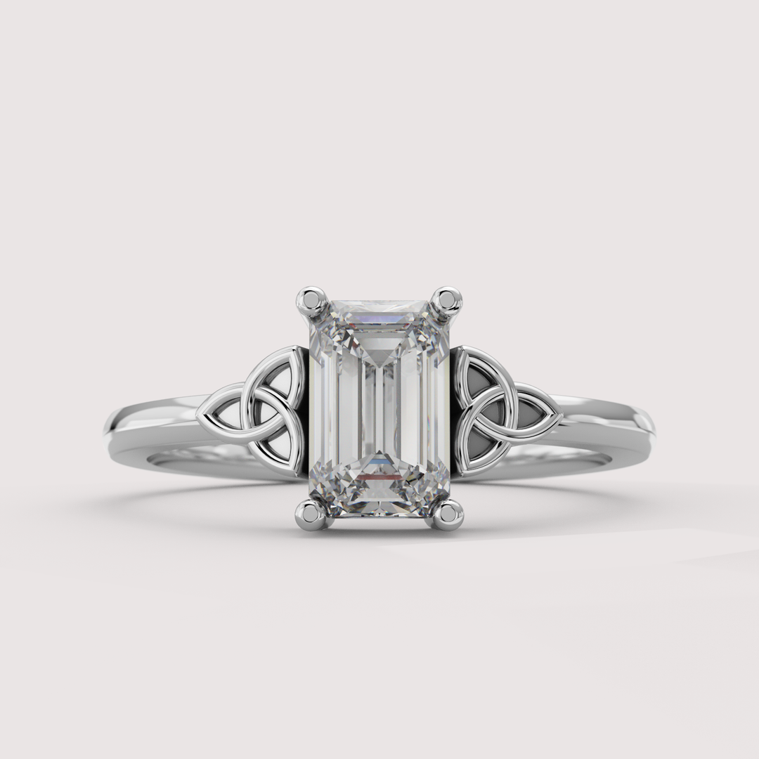 Saoirse - Emerald Cut Lab Grown Diamond Celtic Inspired Trinity Knot Made-to-Order Engagement Ring Engagement Rings - Made-to-Order