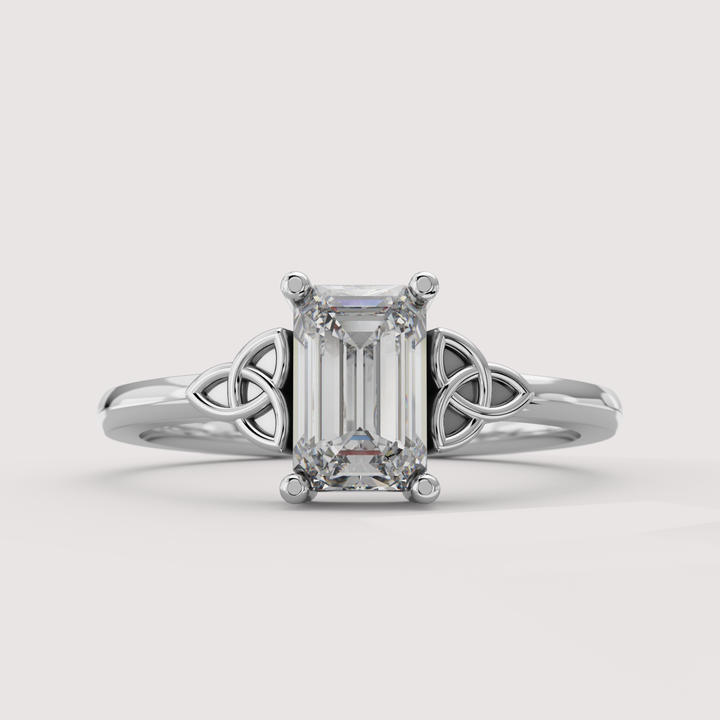 Saoirse - Emerald Cut Lab Grown Diamond Celtic Inspired Trinity Knot Made-to-Order Engagement Ring Engagement Rings - Made-to-Order