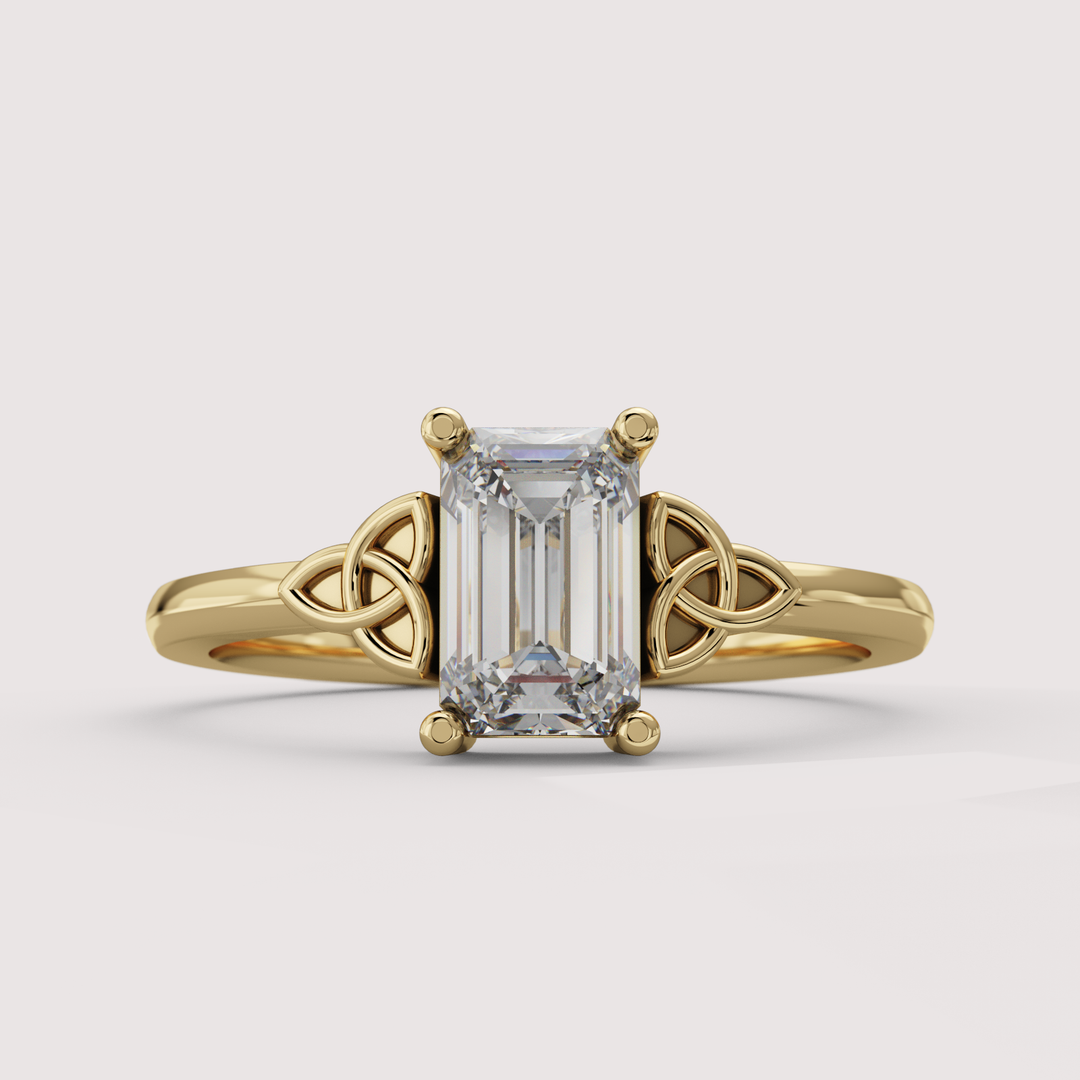 Saoirse - Emerald Cut Lab Grown Diamond Celtic Inspired Trinity Knot Made-to-Order Engagement Ring Engagement Rings - Made-to-Order