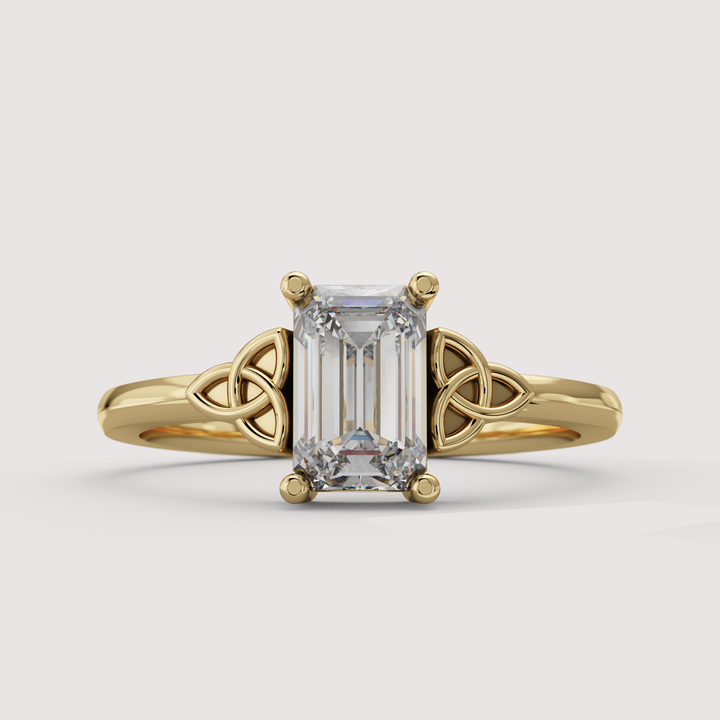 Saoirse - Emerald Cut Lab Grown Diamond Celtic Inspired Trinity Knot Made-to-Order Engagement Ring Engagement Rings - Made-to-Order