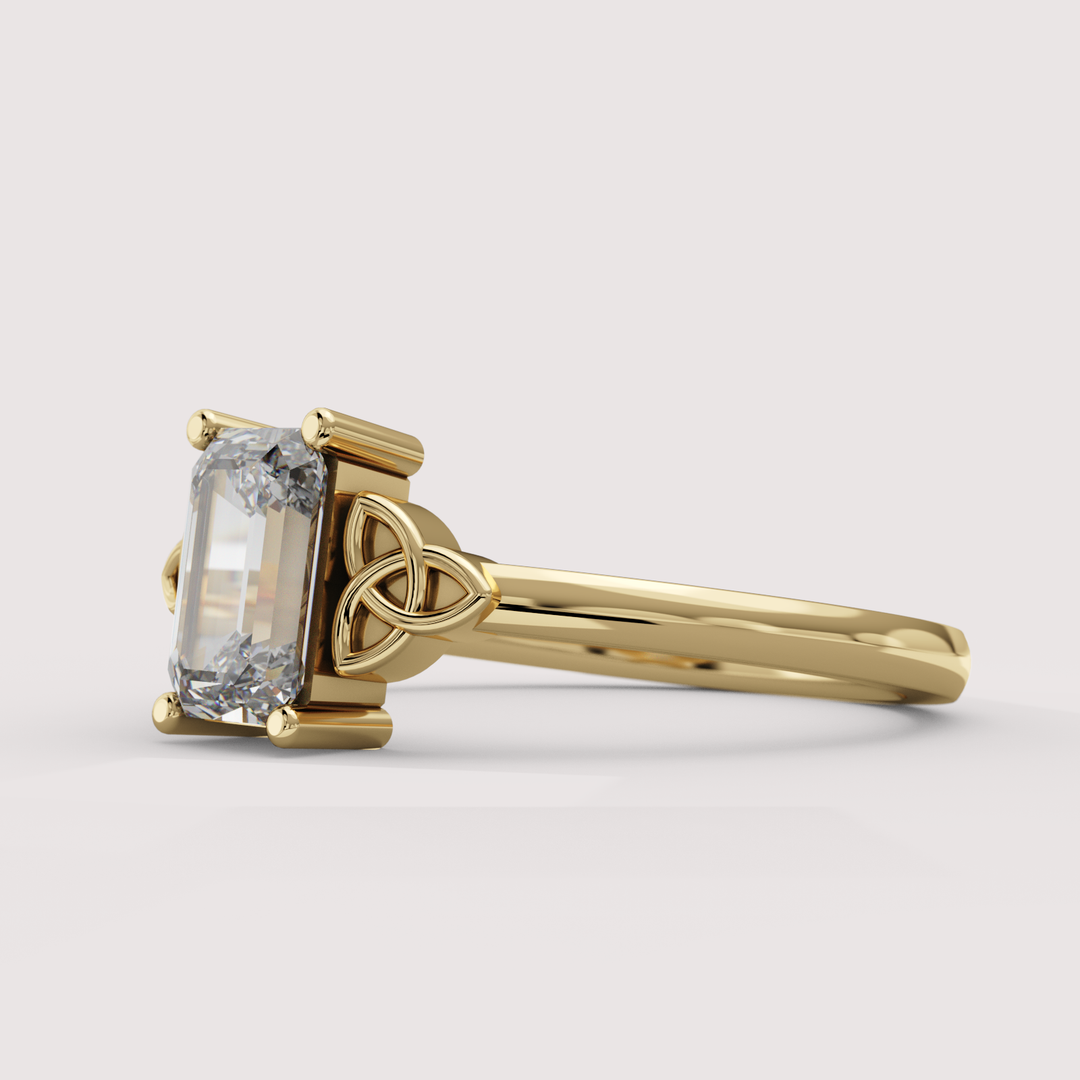 Saoirse - Emerald Cut Lab Grown Diamond Celtic Inspired Trinity Knot Made-to-Order Engagement Ring Engagement Rings - Made-to-Order