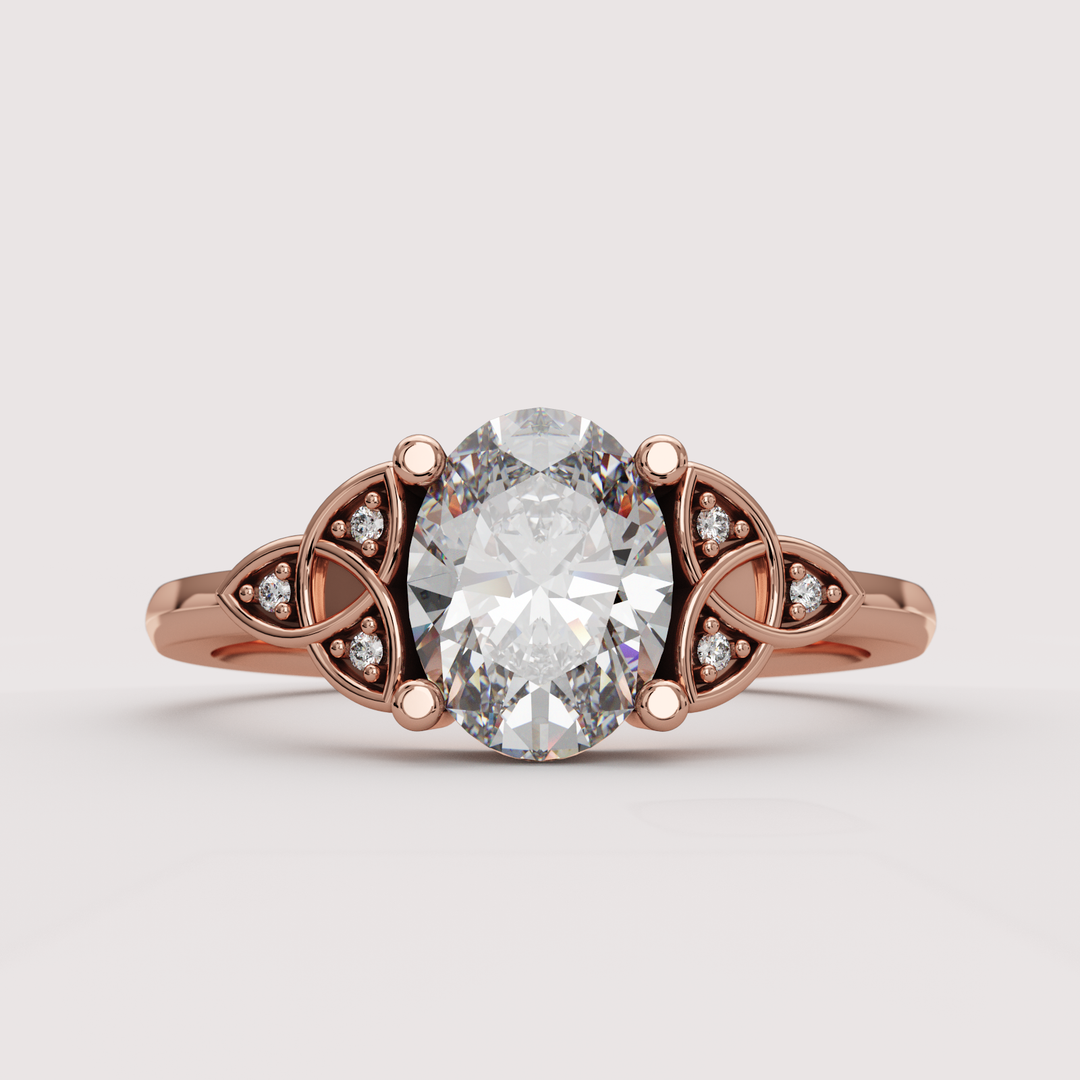 Saoirse - Oval Cut Diamond Celtic Inspired Diamond Set Trinity Knot Made-to-Order Engagement Ring Engagement Rings - Made-to-Order