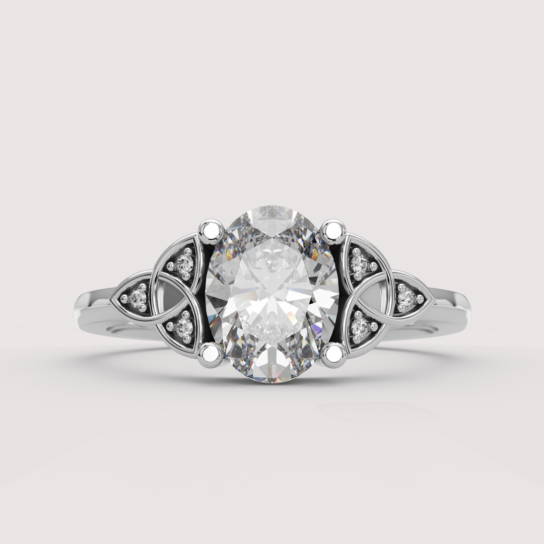Saoirse - Oval Cut Diamond Celtic Inspired Diamond Set Trinity Knot Made-to-Order Engagement Ring Engagement Rings - Made-to-Order