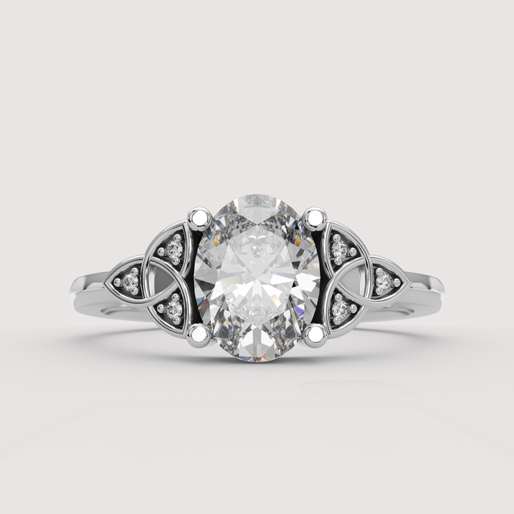 Saoirse - Oval Cut Diamond Celtic Inspired Diamond Set Trinity Knot Made-to-Order Engagement Ring Engagement Rings - Made-to-Order