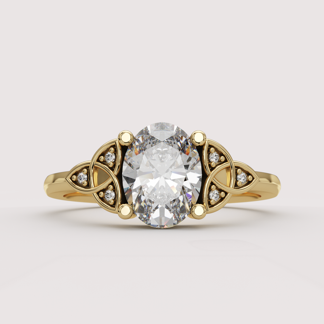 Saoirse - Oval Cut Diamond Celtic Inspired Diamond Set Trinity Knot Made-to-Order Engagement Ring Engagement Rings - Made-to-Order