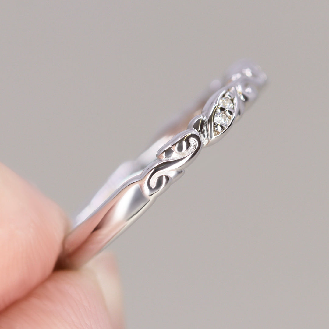 Serena - Diamond Set Flowing Scroll Vintage Style Wedding Ring - Made-to-Order Wedding Rings - Made-to-Order