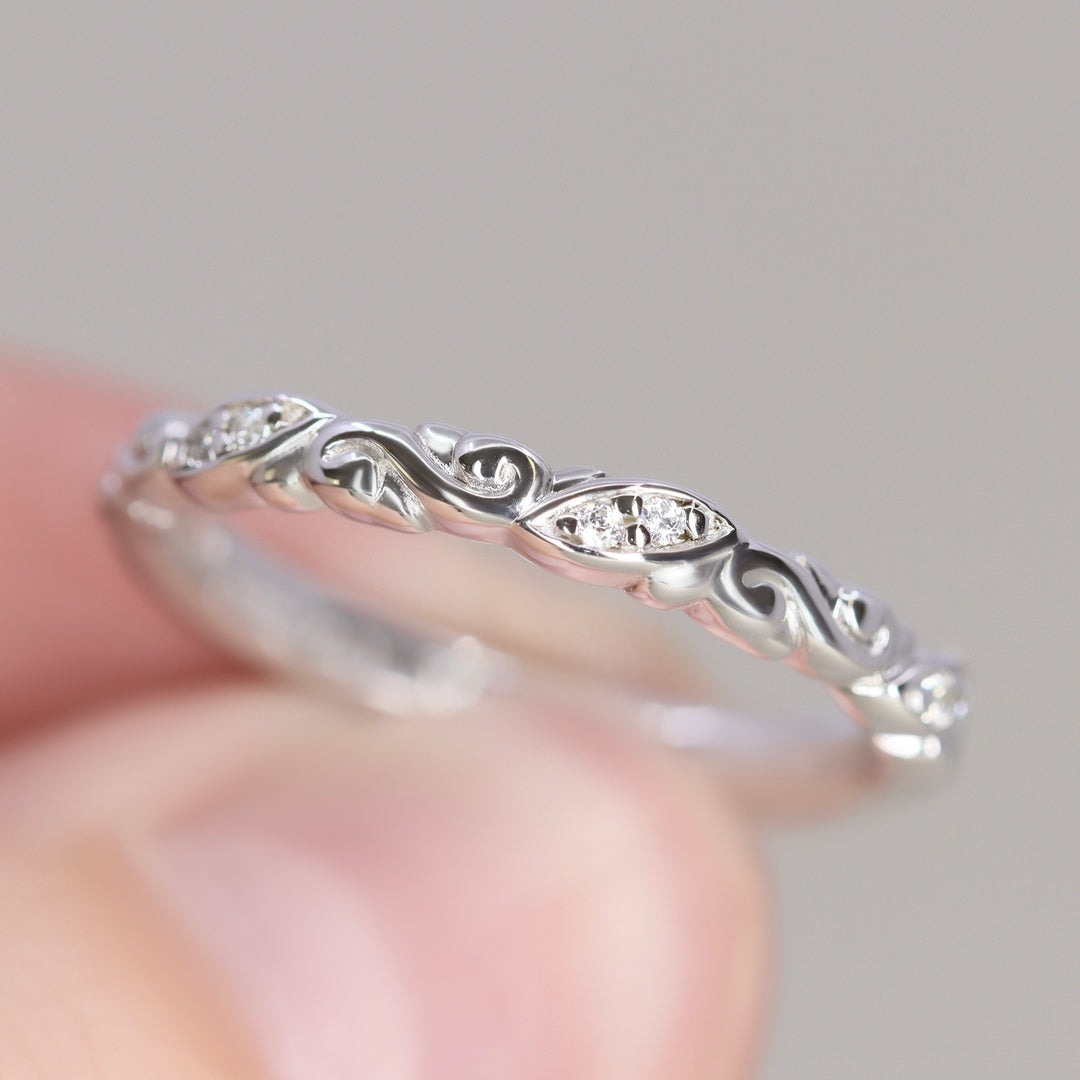 Serena - Diamond Set Flowing Scroll Vintage Style Wedding Ring - Made-to-Order Wedding Rings - Made-to-Order