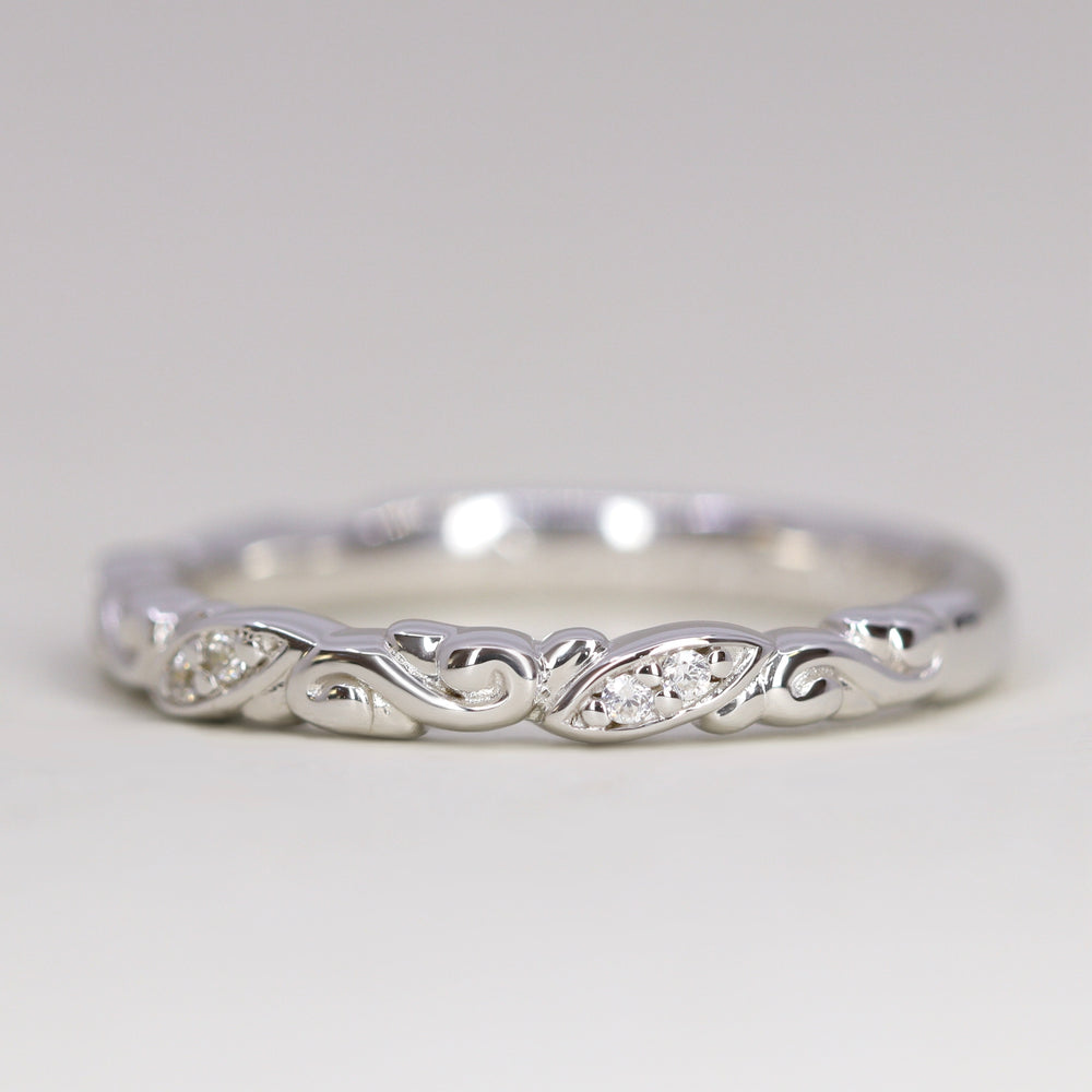 Serena - Diamond Set Flowing Scroll Vintage Style Wedding Ring - Made-to-Order Wedding Rings - Made-to-Order