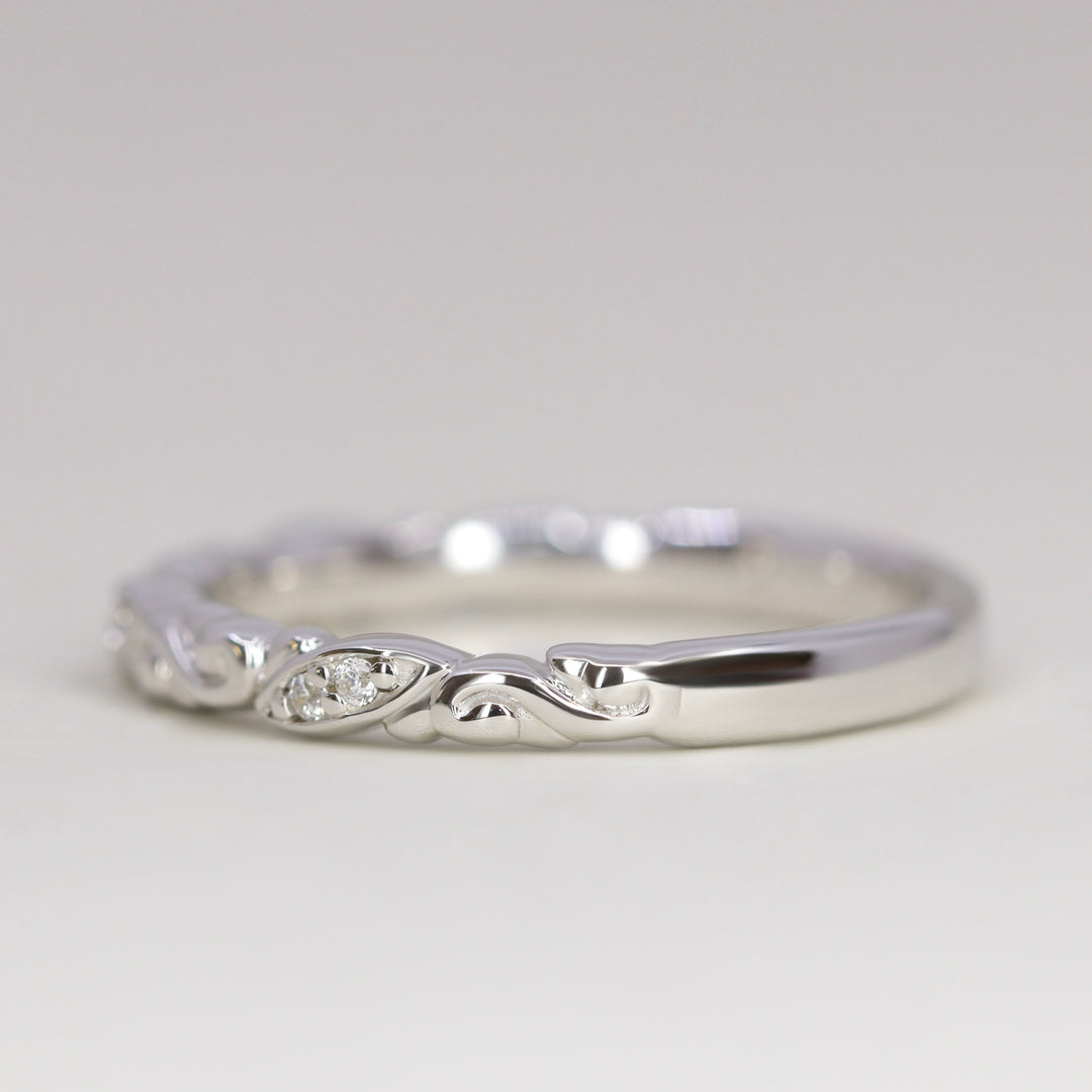 Serena - Diamond Set Flowing Scroll Vintage Style Wedding Ring - Made-to-Order Wedding Rings - Made-to-Order