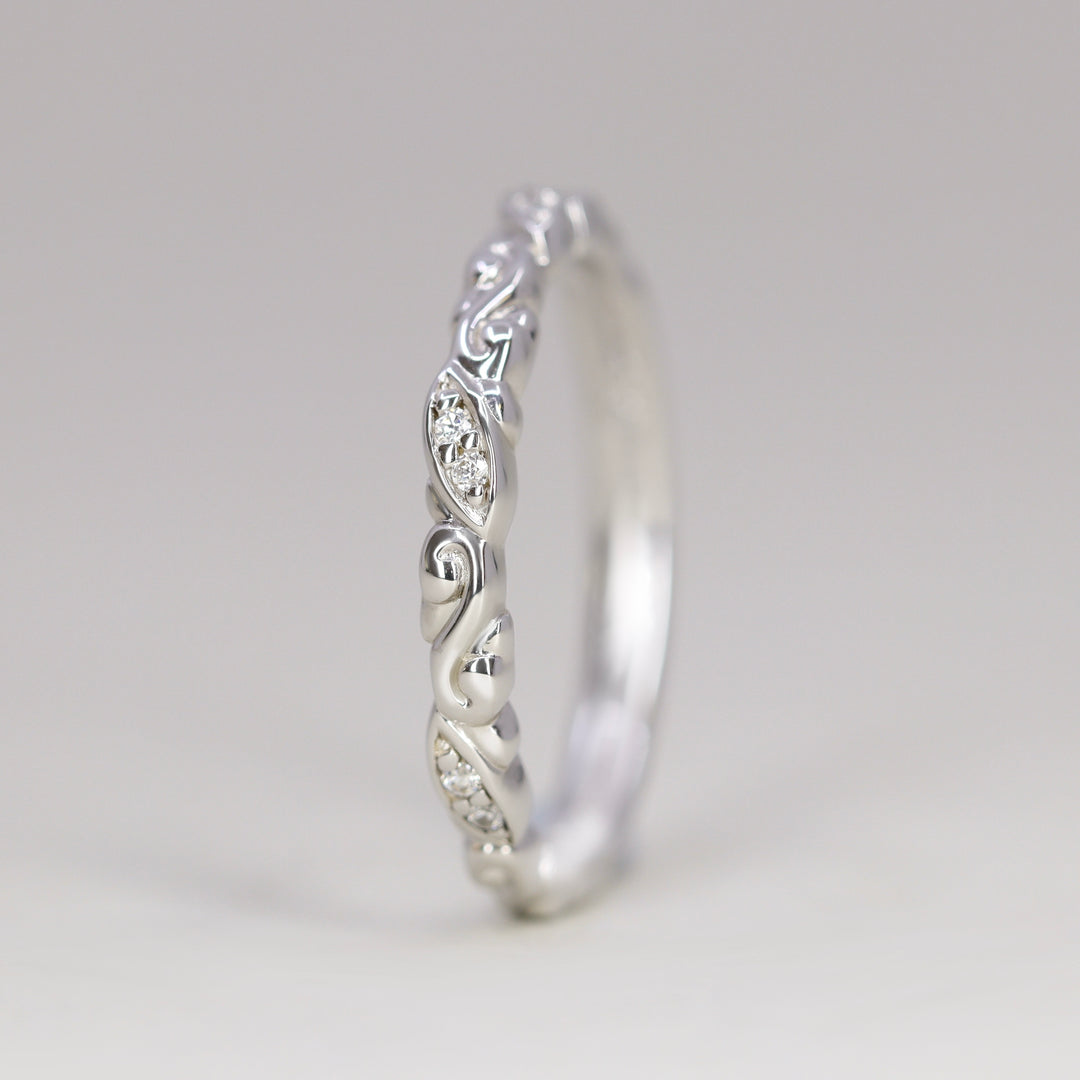 Serena - Diamond Set Flowing Scroll Vintage Style Wedding Ring - Made-to-Order Wedding Rings - Made-to-Order