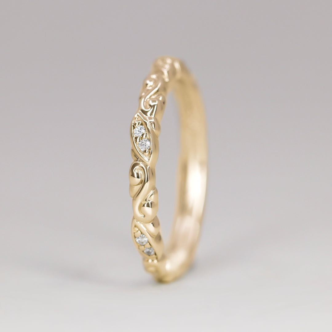 Serena - Diamond Set Flowing Scroll Vintage Style Wedding Ring - Made-to-Order Wedding Rings - Made-to-Order