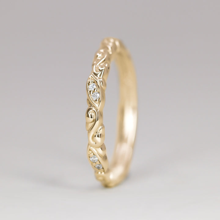 Serena - Diamond Set Flowing Scroll Vintage Style Wedding Ring - Made-to-Order Wedding Rings - Made-to-Order