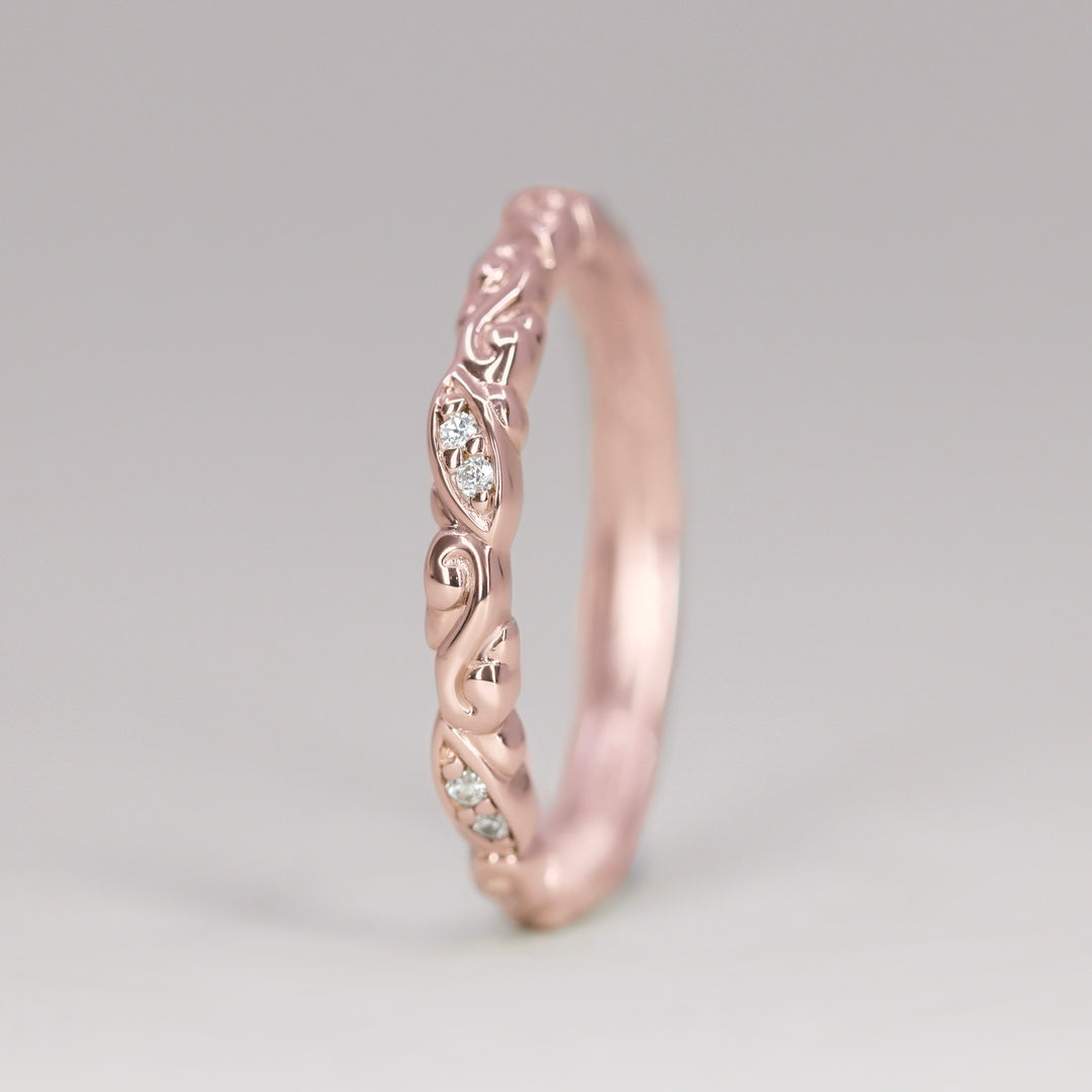 Serena - Diamond Set Flowing Scroll Vintage Style Wedding Ring - Made-to-Order Wedding Rings - Made-to-Order