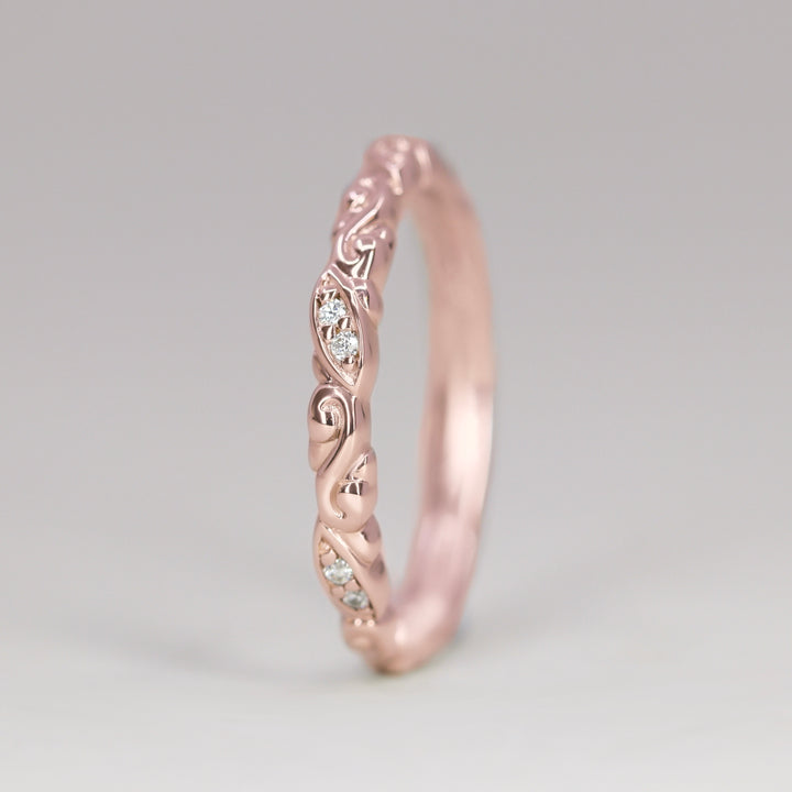 Serena - Diamond Set Flowing Scroll Vintage Style Wedding Ring - Made-to-Order Wedding Rings - Made-to-Order