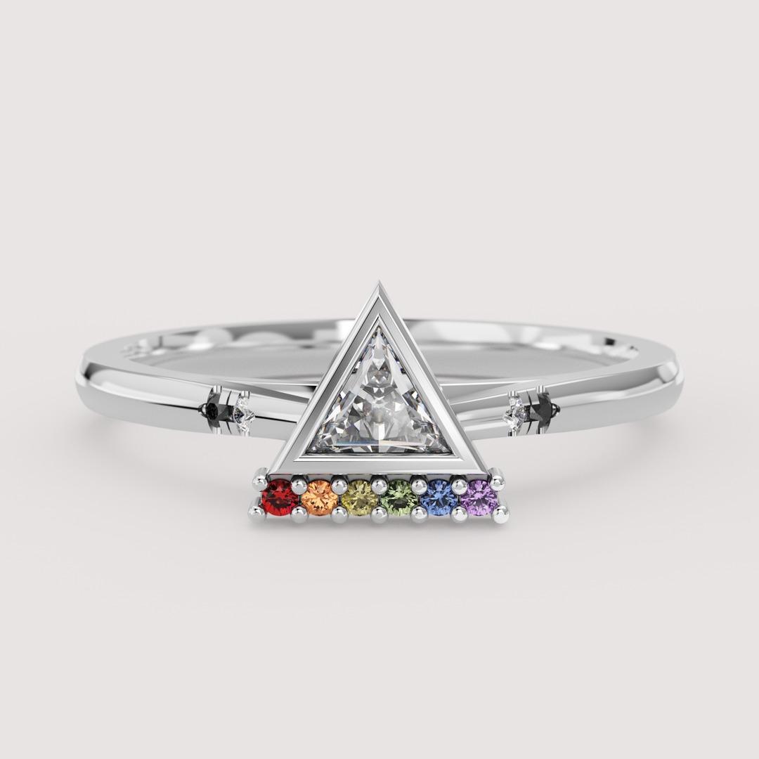 Stefani - Ally Flag Inspired Trilliant Diamond Rainbow Gemstone Engagement or Dress Ring