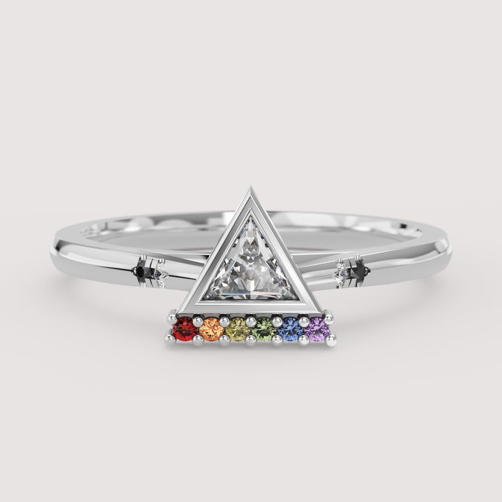 Stefani - Ally Flag Inspired Trilliant Diamond Rainbow Gemstone Engagement or Dress Ring