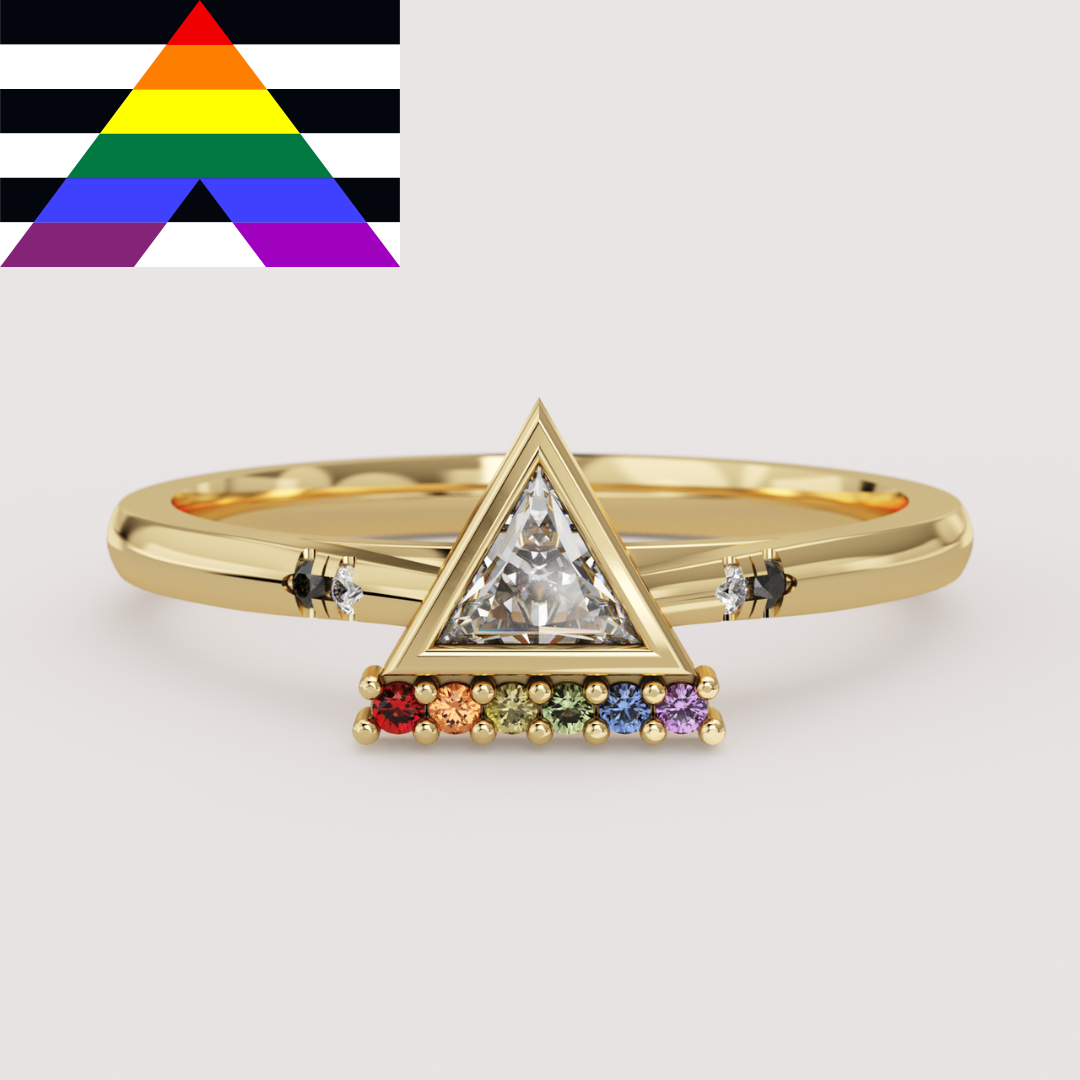 Stefani - Ally Flag Inspired Trilliant Diamond Rainbow Gemstone Engagement or Dress Ring