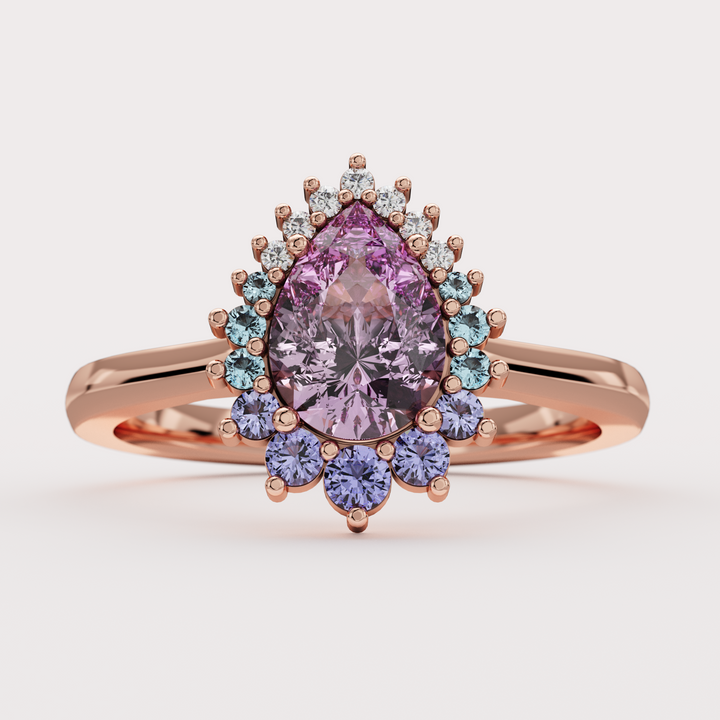 Stella - Pear Pink Sapphire and Graduated Ombre Halo Custom Engagement Ring Engagement Rings - Price On Application