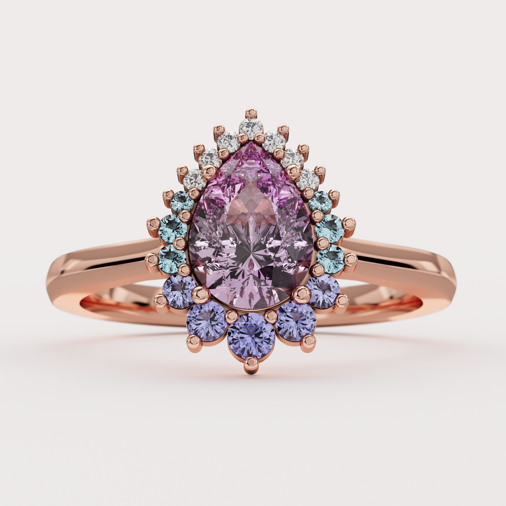 Stella - Pear Pink Sapphire and Graduated Ombre Halo Custom Engagement Ring Engagement Rings - Price On Application
