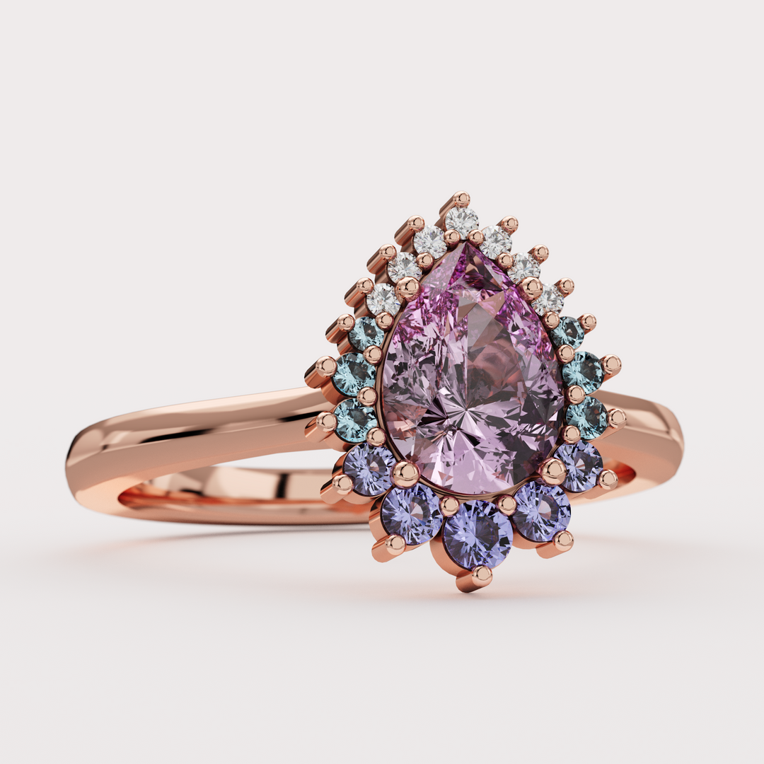 Stella - Pear Pink Sapphire and Graduated Ombre Halo Custom Engagement Ring Engagement Rings - Price On Application