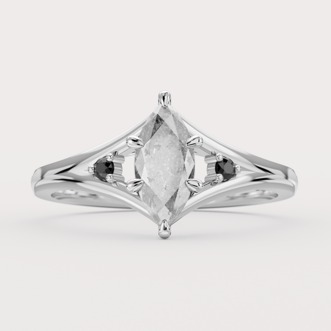 Stevie - Marquise Salt & Pepper Diamond Split Shoulder Custom Engagement Ring Engagement Rings - Price On Application