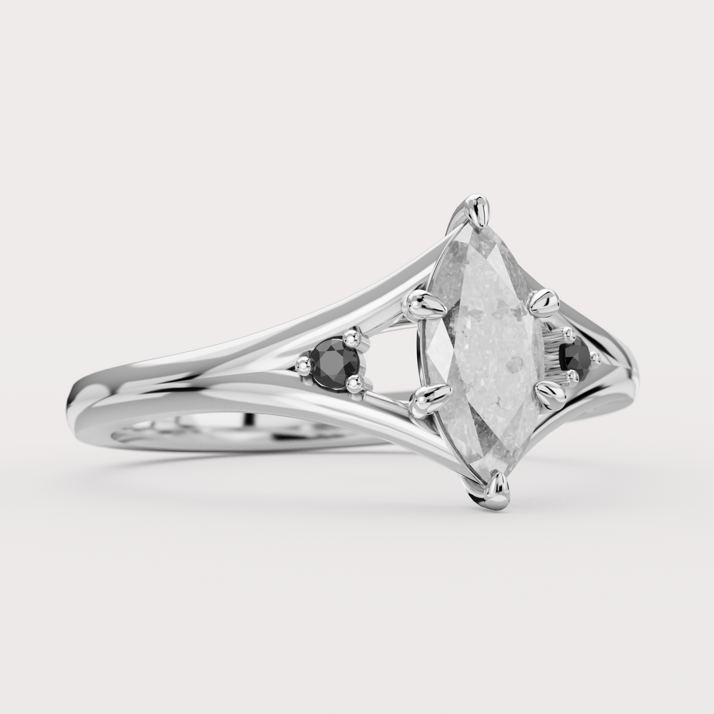 Stevie - Marquise Salt & Pepper Diamond Split Shoulder Custom Engagement Ring Engagement Rings - Price On Application
