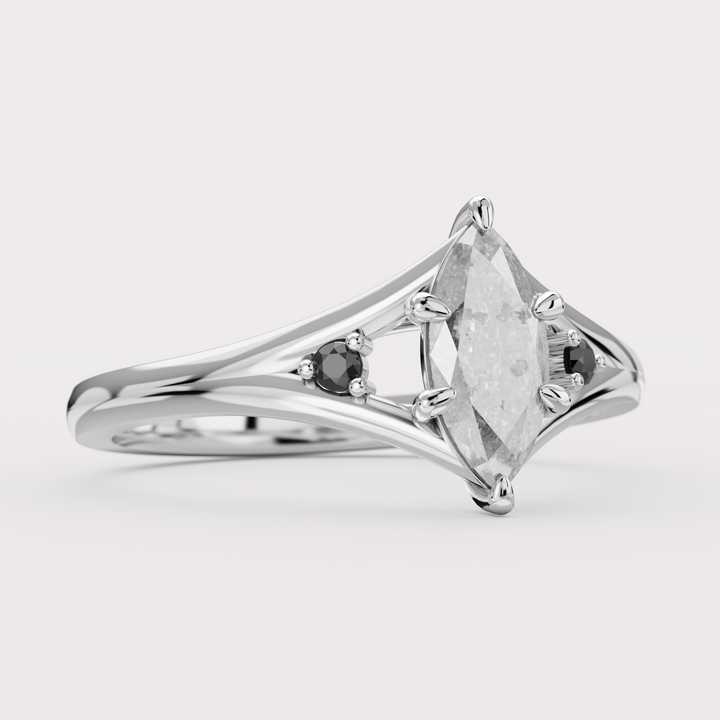 Stevie - Marquise Salt & Pepper Diamond Split Shoulder Custom Engagement Ring Engagement Rings - Price On Application