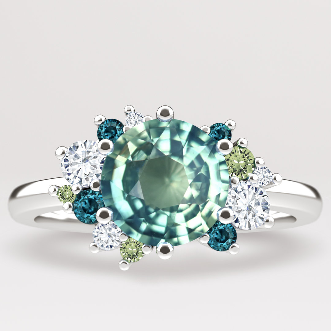 Alison - The Taylor Collection - Round Green Sapphire Cluster Ring Engagement Rings - Price On Application