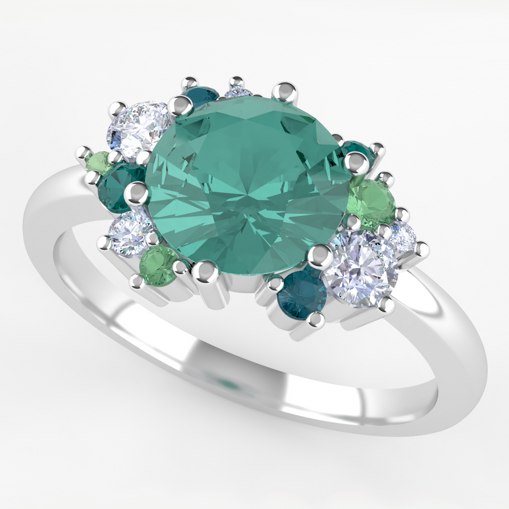 Alison - The Taylor Collection - Round Green Sapphire Cluster Ring Engagement Rings - Price On Application