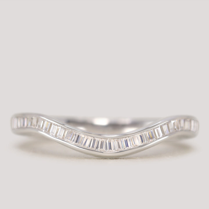 Thea - Channel Set Baguette Diamond Half Eternity Shaped Wedding Ring - Made-to-Order