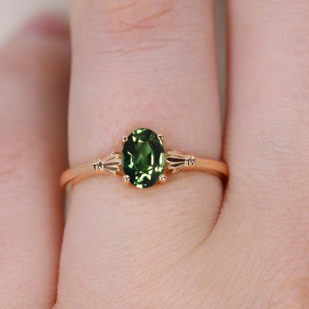 Tilly - Oval Cut Green Tourmaline Art Deco Solitaire Made-to-Order Engagement Ring Engagement Rings - Made-to-Order
