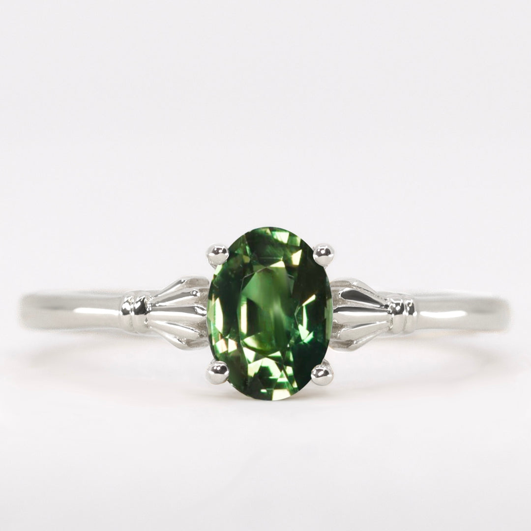 Tilly - Oval Cut Green Tourmaline Art Deco Solitaire Made-to-Order Engagement Ring Engagement Rings - Made-to-Order