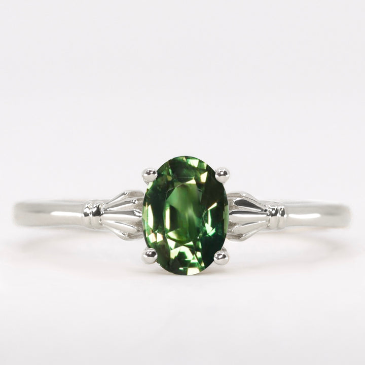 Tilly - Oval Cut Green Tourmaline Art Deco Solitaire Made-to-Order Engagement Ring Engagement Rings - Made-to-Order