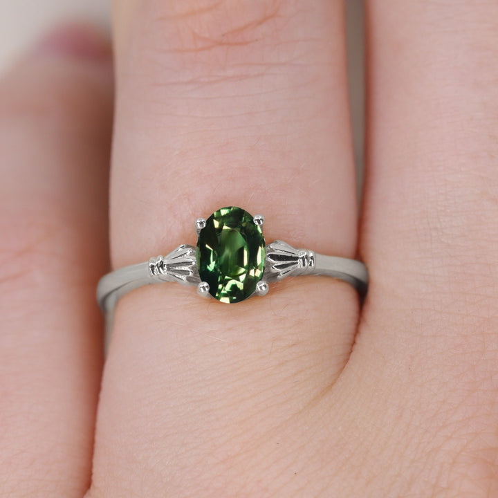 Tilly - Oval Cut Green Tourmaline Art Deco Solitaire Made-to-Order Engagement Ring Engagement Rings - Made-to-Order