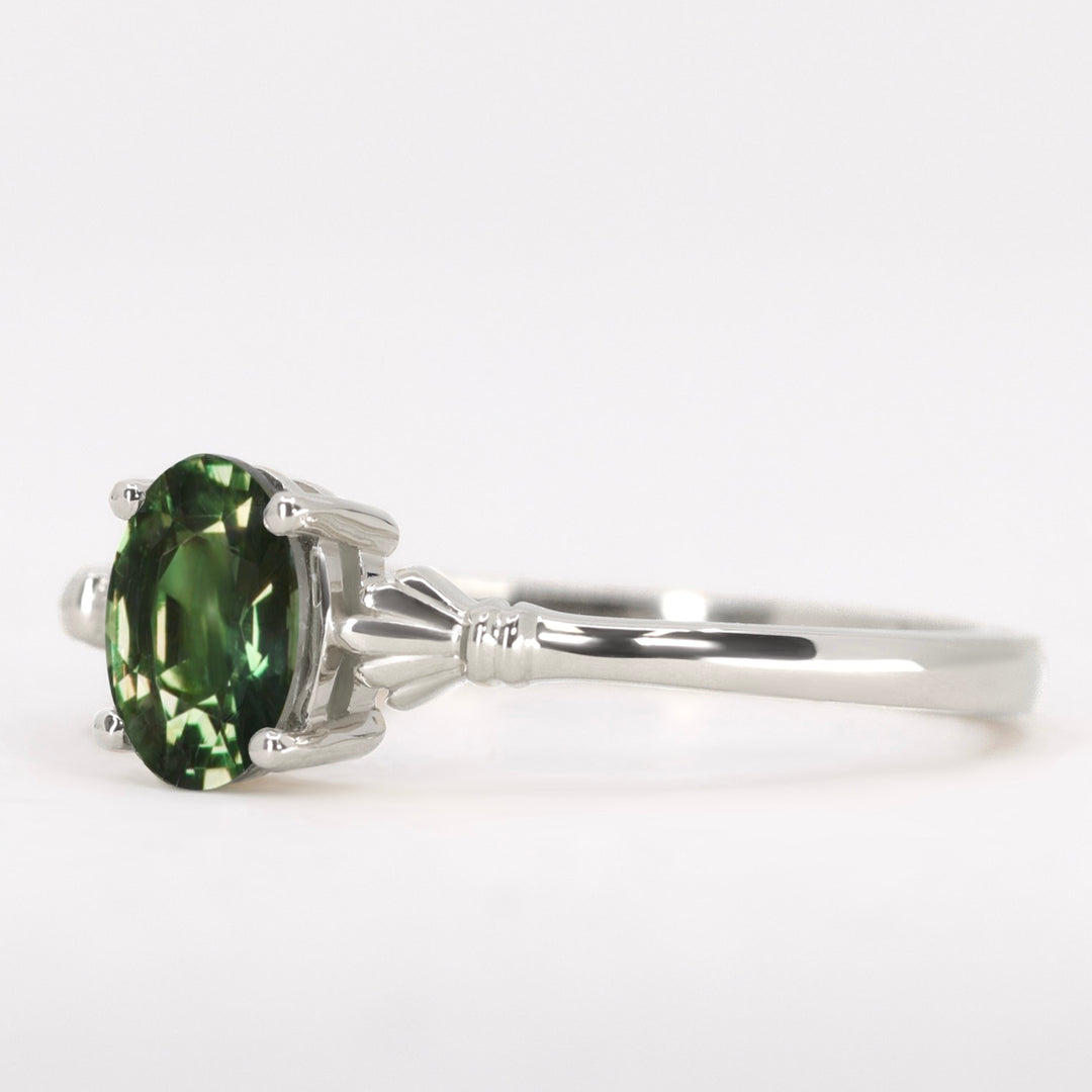 Tilly - Oval Cut Green Tourmaline Art Deco Solitaire Made-to-Order Engagement Ring Engagement Rings - Made-to-Order