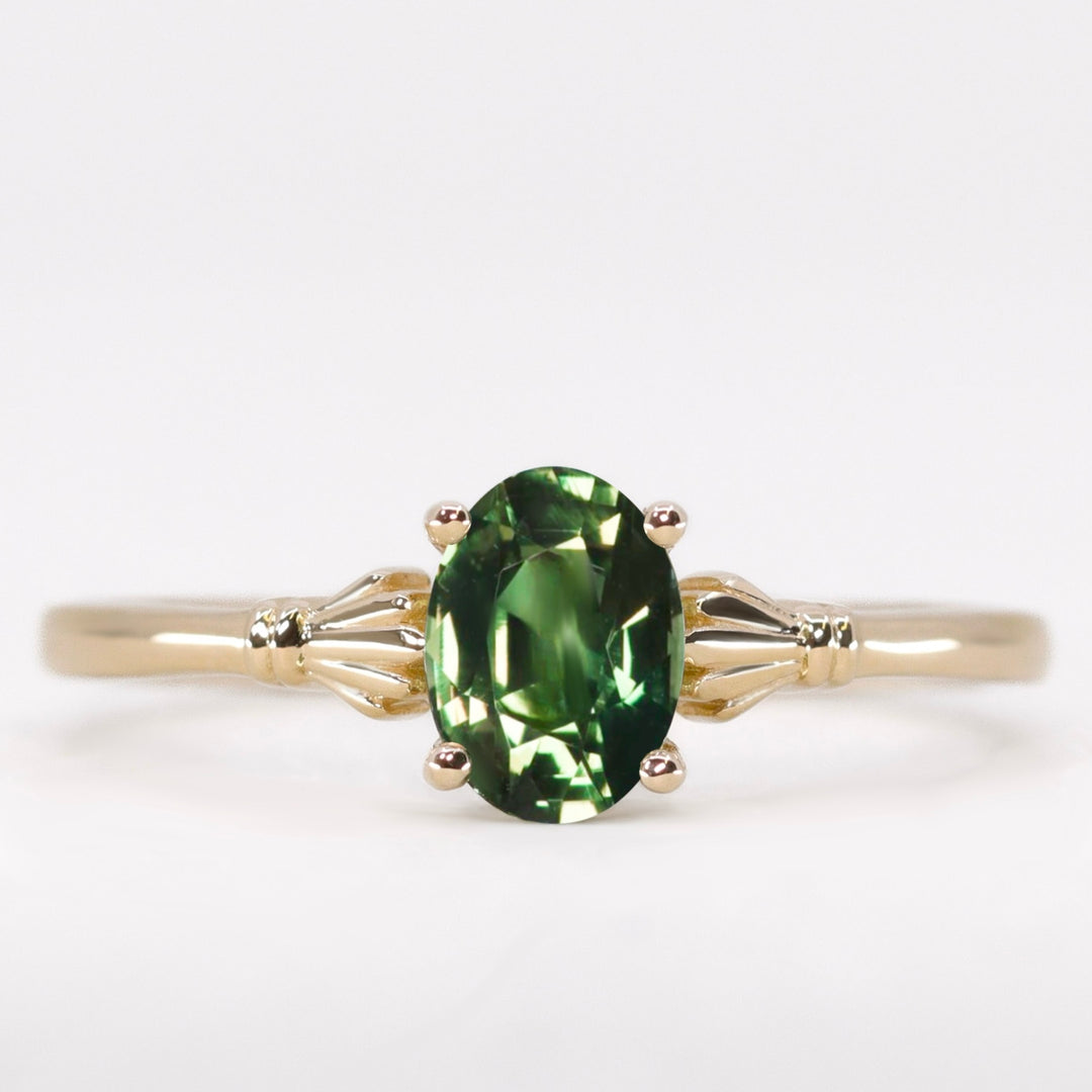 Tilly - Oval Cut Green Tourmaline Art Deco Solitaire Made-to-Order Engagement Ring Engagement Rings - Made-to-Order
