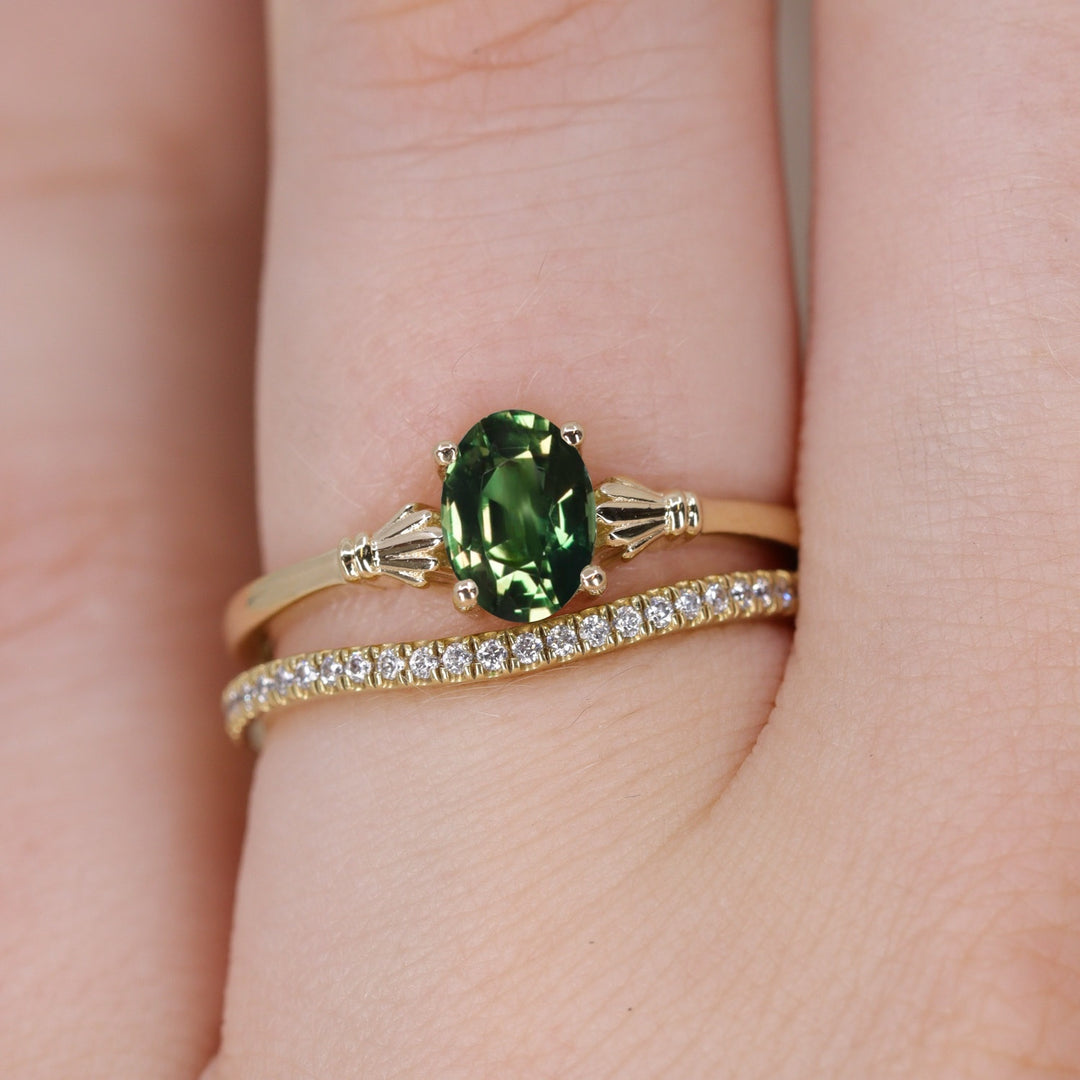Tilly - Oval Cut Green Tourmaline Art Deco Solitaire Made-to-Order Engagement Ring Engagement Rings - Made-to-Order