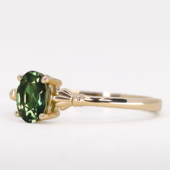 Tilly - Oval Cut Green Tourmaline Art Deco Solitaire Made-to-Order Engagement Ring Engagement Rings - Made-to-Order