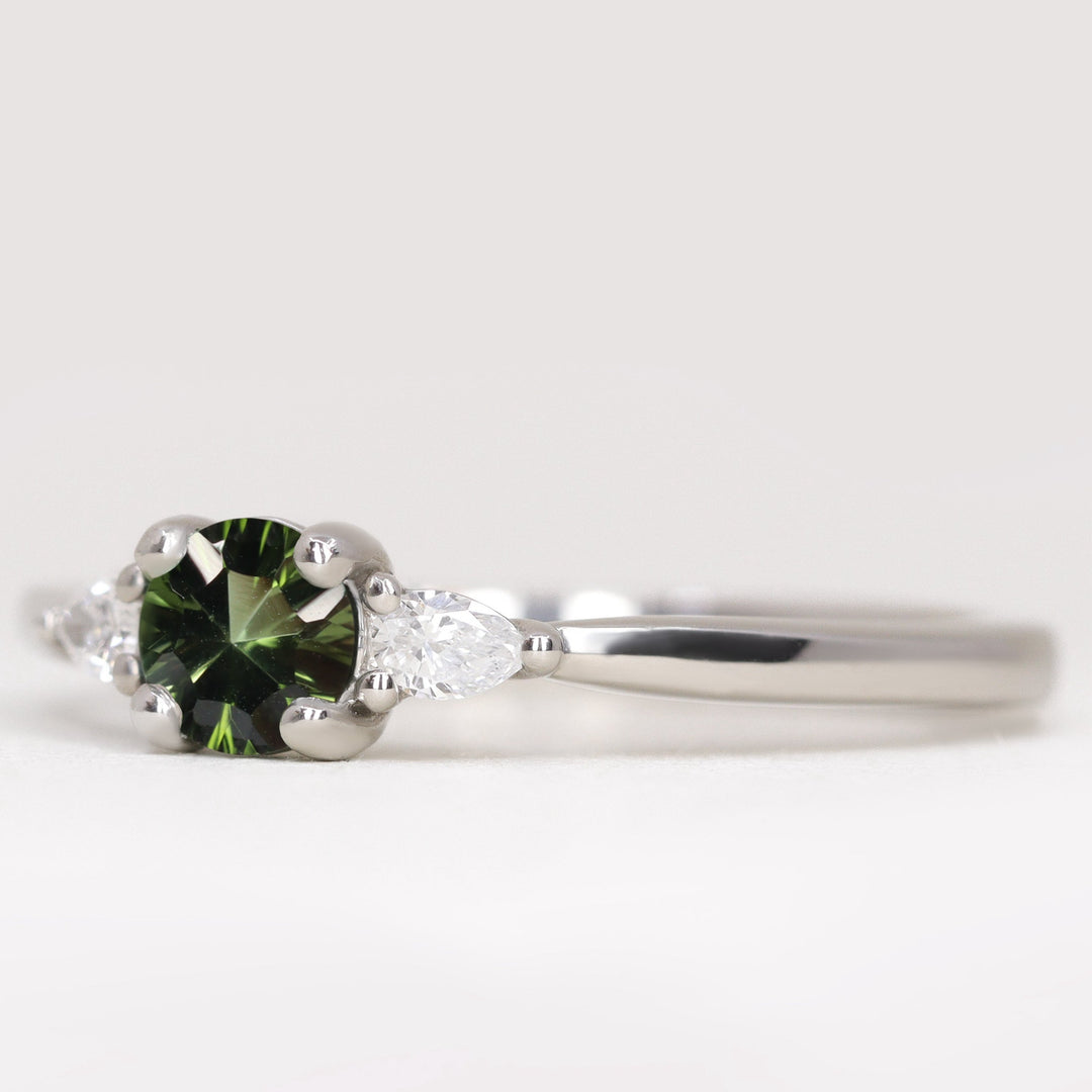 Unique optix tourmaline and lab grown diamond engagement ring