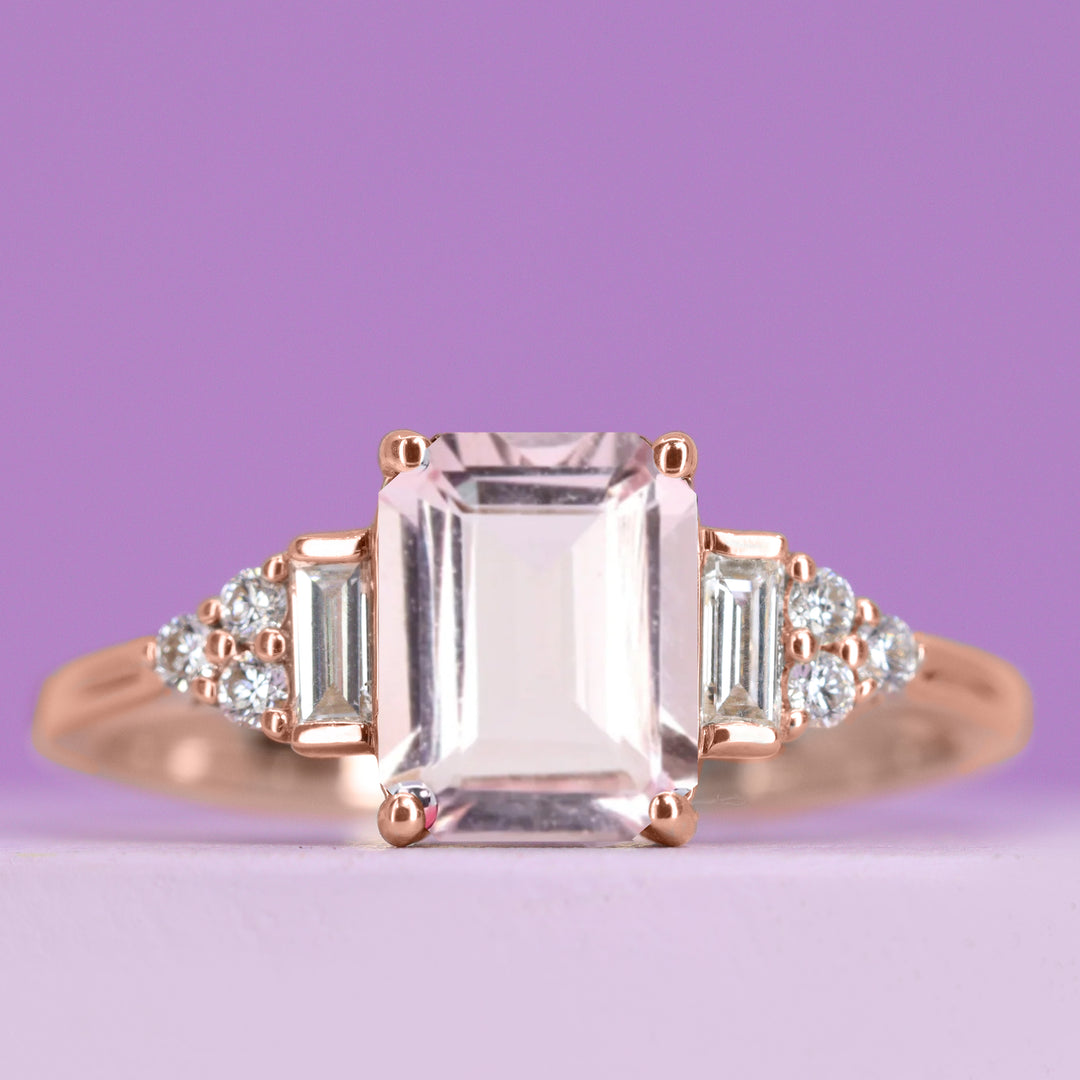 Arden - Emerald Cut Morganite Art Deco Style Engagement Ring - Made-to-Order