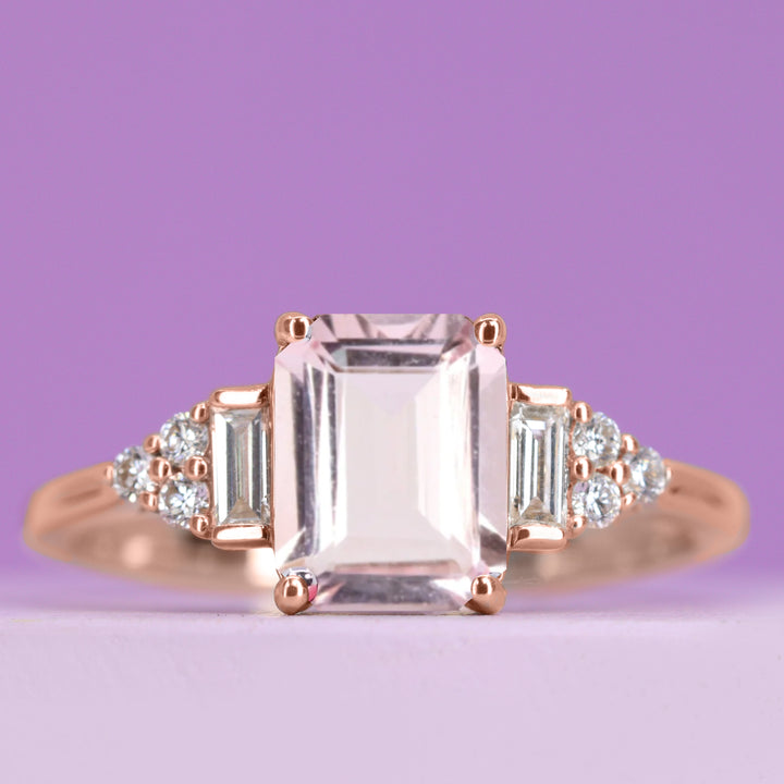 Arden - Emerald Cut Morganite Art Deco Style Engagement Ring - Made-to-Order