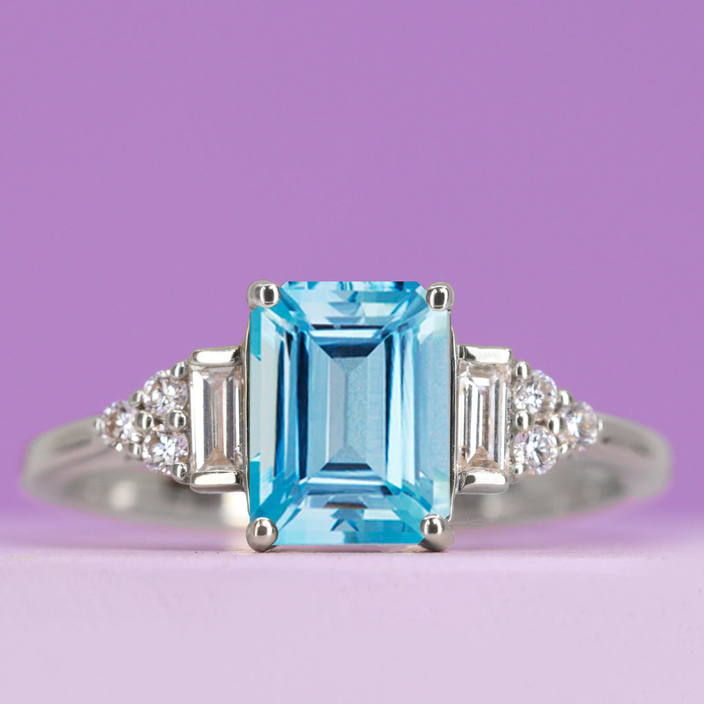 Arden - Emerald Cut Aquamarine Art Deco Style Engagement Ring - Made-to-Order