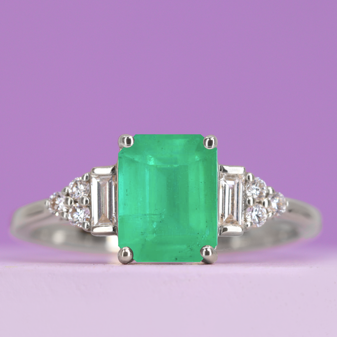 Arden - Octogon Cut Emerald Art Deco Style Engagement Ring - Made-to-Order