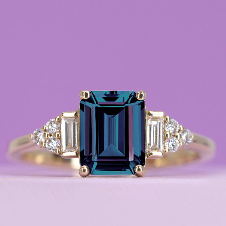 Arden - Emerald Cut Lab-Grown Alexandrite Art Deco Style Engagement Ring - Made-to-Order