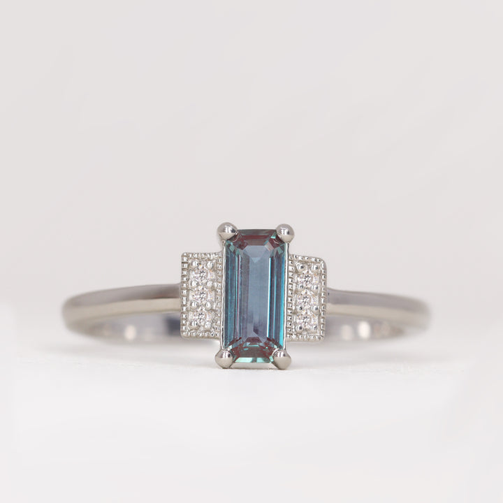 Marina - Emerald Cut Lab Grown Alexandrite Art Deco Engagement Ring - Ready-to-Wear