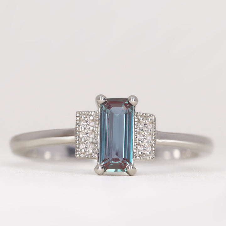 Marina - Emerald Cut Lab Grown Alexandrite Art Deco Engagement Ring - Ready-to-Wear