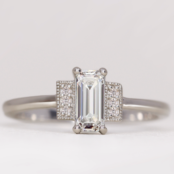 Marina - Baguette Cut Lab Grown Diamond Art Deco Engagement Ring