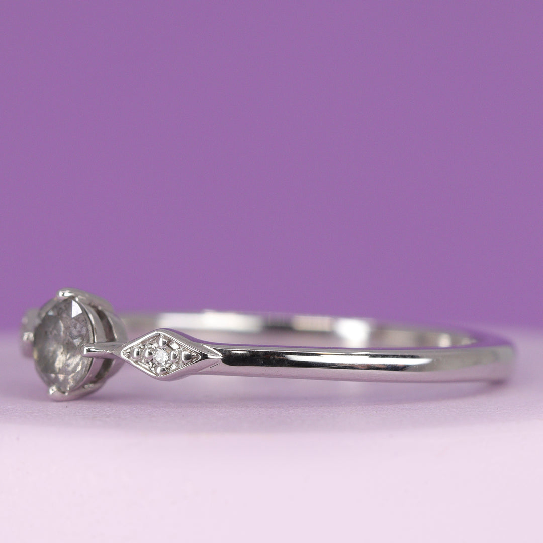 Hollie - Dainty Deco Collection - Round Brilliant Cut Salt and Pepper Diamond Engagement Ring - Made-to-Order